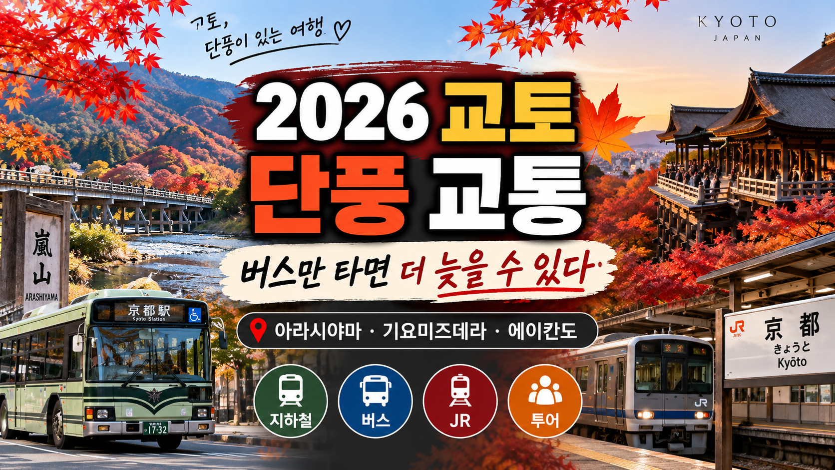 2026 교토 단풍 교통 버스 혼잡 아라시야마 기요미즈데라 가는법